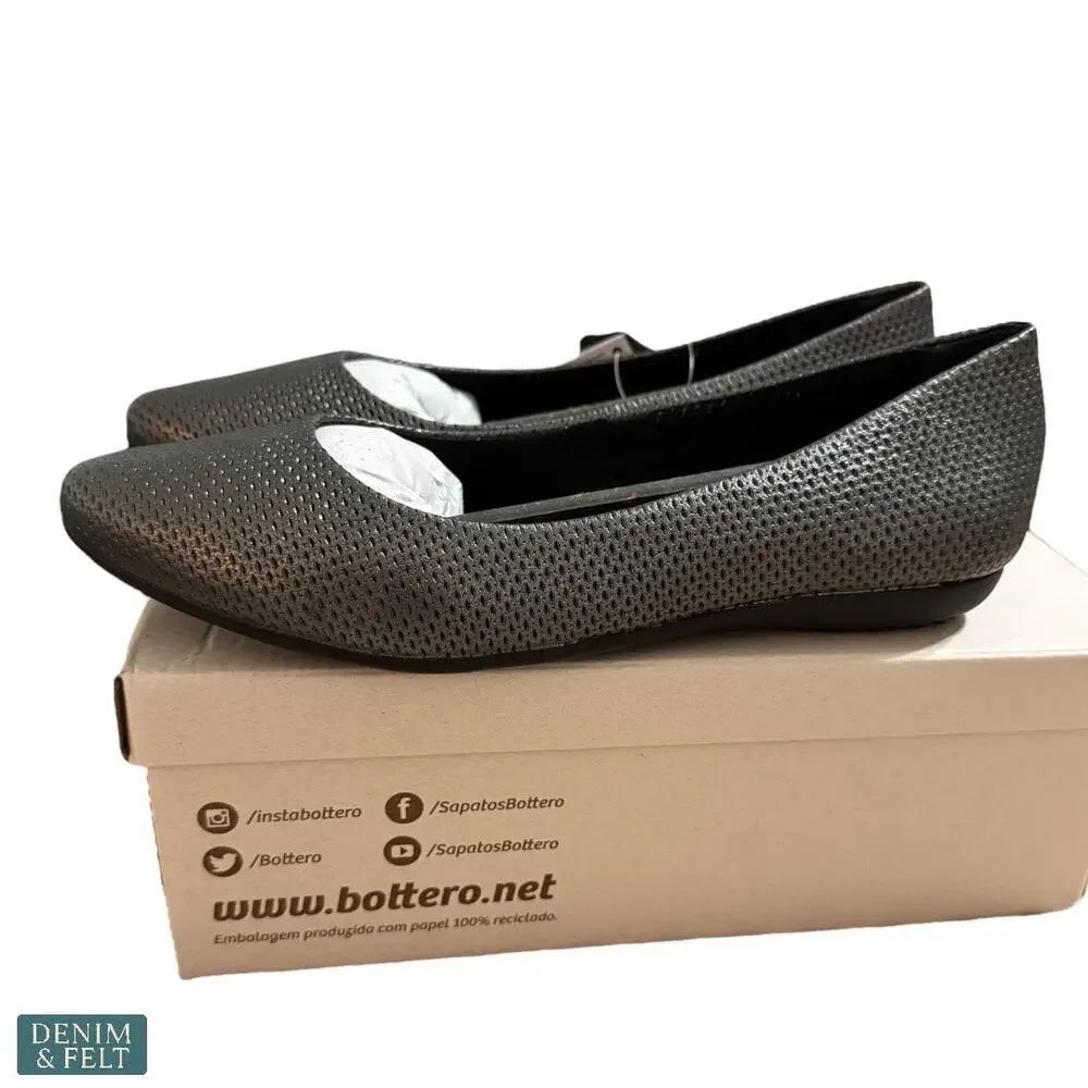 Bottero Venezia Metal Pewter Leather Flats Women’s Size 8 Comfort‎ Shoes NEW
